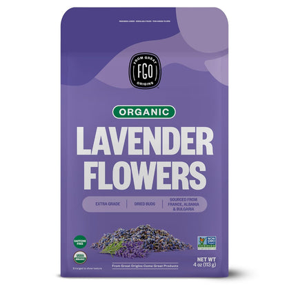 Organic Dried Lavender Flowers, Extra Grade Dried Buds, Imported from France for Culinary or Sachet Bags, 4Oz, Packaging May Vary (Pack of 1)