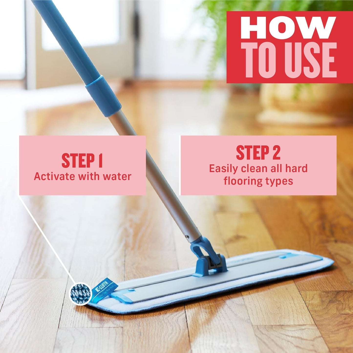 Deep Clean Microfiber Mop - Reusable Mop Pad for Home Cleaning, Hard Floors, Wood, Tile, or Laminate, Machine Washable, Use Wet for Cleaning or Dry for Dusting, No Refills or Spray Needed