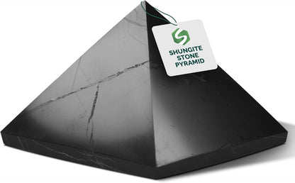 Authentic Shungite Pyramid Polished 50 Mm / 1.96" Chakra Energy Natural Healing Crystal Real Black Pyramid Home Office Protection Desk Decor Meditation Reiki Grounding Stone