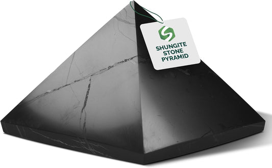 Authentic Shungite Pyramid Polished 50 Mm / 1.96" Chakra Energy Natural Healing Crystal Real Black Pyramid Home Office Protection Desk Decor Meditation Reiki Grounding Stone