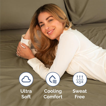 Queen Size 4 Piece Sheet Set - Comfy Breathable & Cooling Sheets - Hotel Luxury Bed Sheets for Women & Men - Deep Pockets, Easy-Fit, Extra Soft and Wrinkle Free Sheets - Khaki Oeko-Tex Bed Sheet Set